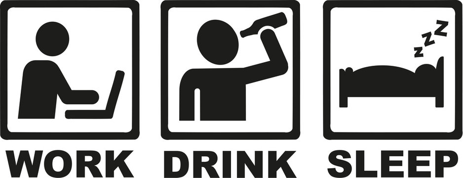 Work drink sleep icons - day in life