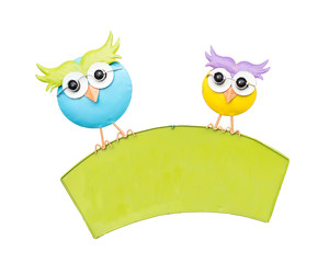 Obraz premium Eulen mit Schild