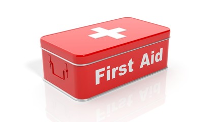 3D rendering of first aid kit, isolated on white background.