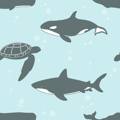 Seamless pattern with marine animals.