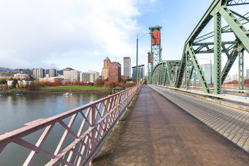 footpath on bridge,skyline and cityscape in portland