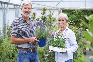 Mature Couple Choosing Plants At Garden Center