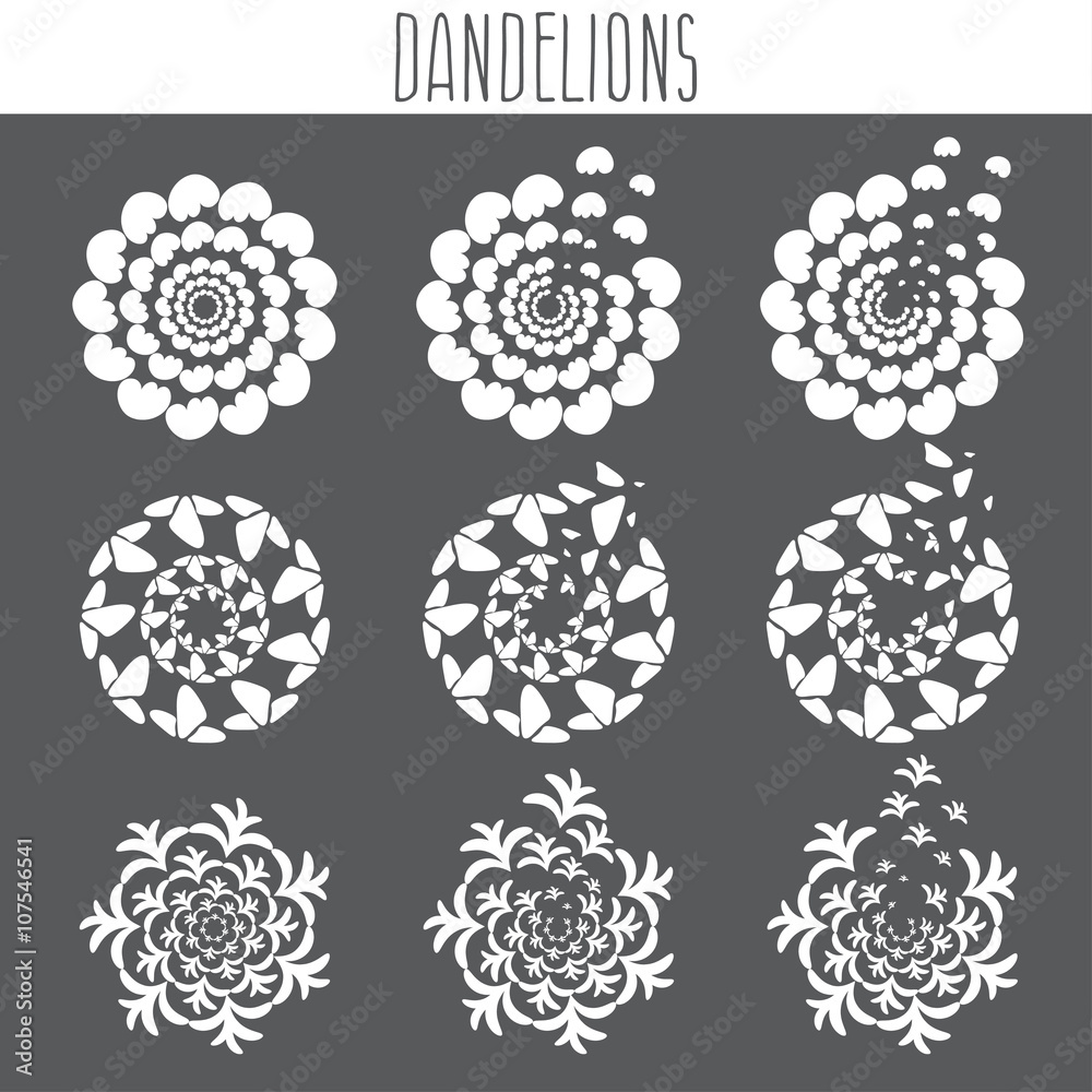 Wall mural Set of abstract cute dandelions. Vector illustration template