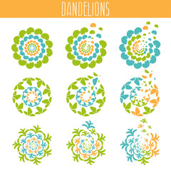 Set of abstract cute dandelions. Vector illustration template