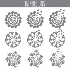 Set of abstract cute dandelions. Vector illustration template