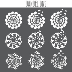 Set of abstract cute dandelions. Vector illustration template