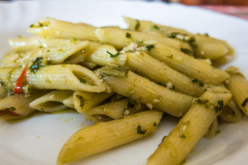 penne con asparagi e coregone, primo piatto