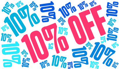10% Off - Ten Percent Off word cloud on a white background. 