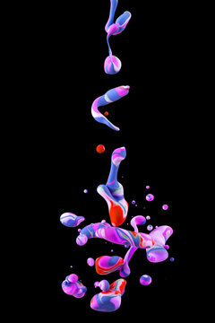 Abstract artistic texture generated using liquid colors and, natural laws of science. Colorful design with a detailed texture of colors mixing in patterns. Isolated on black background.