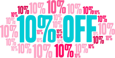 10% Off - Ten Percent Off word cloud on a white background.