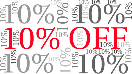 Ten Percent Off word cloud on a white background. 