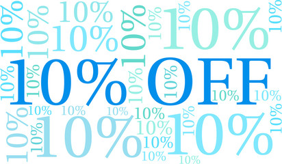 Ten Percent Off word cloud on a white background. 