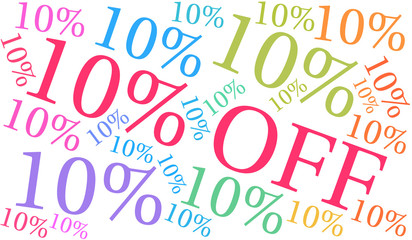 10% Off - Ten Percent Off word cloud on a white background.