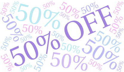 50% Off - Fifty Percent Off word cloud on a white background. 