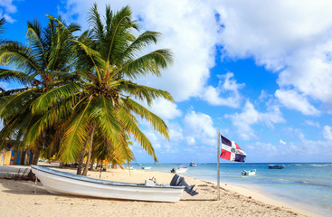 Caribbean beach in Dominican Republic - obrazy, fototapety, plakaty