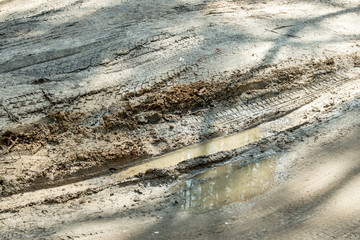 Puddle in the mud with traces