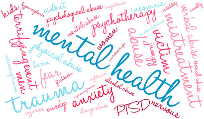 Mental Health word cloud on a white background. 