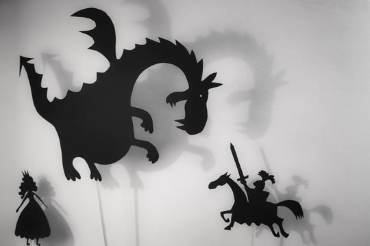 Dragon, Princess and Knight shadow puppets