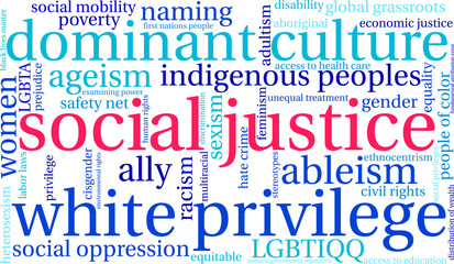 Social Justice word cloud on a white background.