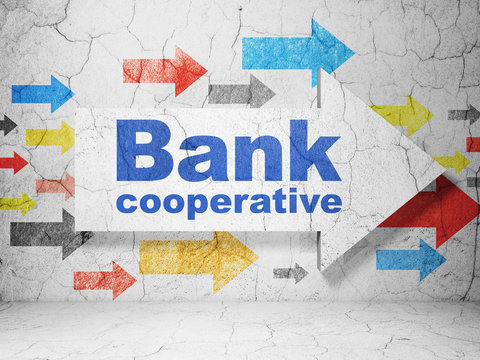 Currency concept: arrow with Bank Cooperative on grunge wall background