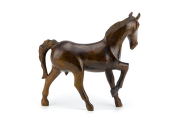 Fototapeta na wymiar Beautiful sculpture of horse made of wood isolated on white bac