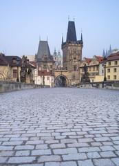 alone bridge in the morning in Prague