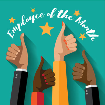 Employee of the month thumbs up poster flat design. EPS 10 vector.