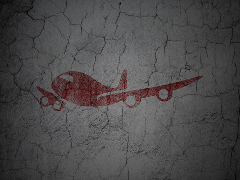 Tourism concept: Airplane on grunge wall background