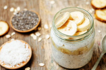 overnight oats with Greek yogurt, Chia seeds and banana
