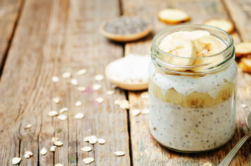 overnight oats with Greek yogurt, Chia seeds and banana