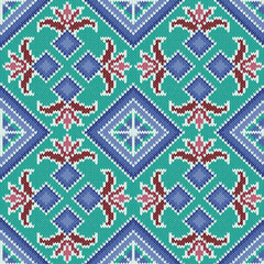 Knitted Seamless Pattern in turquoise and blue hues