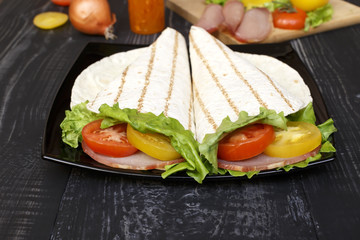 Lavash sandwich - bacon, tomato and lettuce