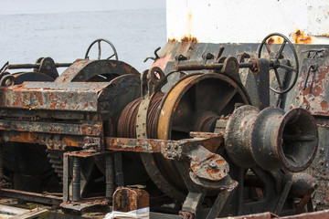 Old rusty machinery on a fishing boat