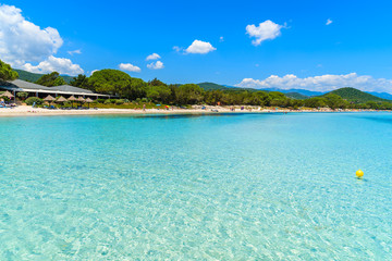 Fototapeta premium A view of Santa Giulia beach with crystal clear turquoise sea water, Corsica island, France