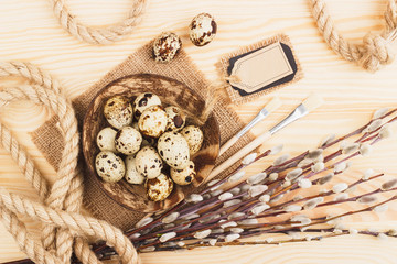 Quail Easter eggs in the bowl