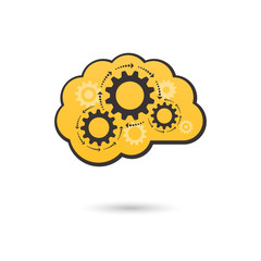 Vector brain icon with gears. Business idea concept.