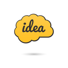 Vector brain icon with idea word. Business idea concept.