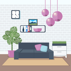 Modern Interior. Living Room. Room Design. Minimalism Style. Room with Furniture