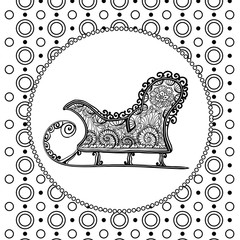 Black vector mono color illustration for Merry Christmas and Happy New Year 2016 print design. Coloring book page design for adults or kids. 