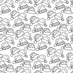 Fototapeta premium Seamless black mono color pattern with santa's hats for print design 