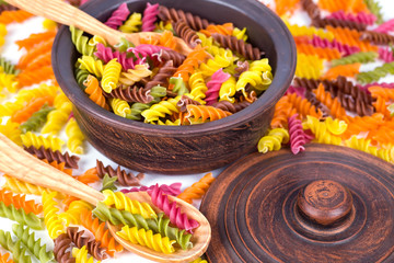 Variety of types and shapes of Italian pasta. Dry pasta backgrou