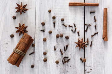 Spices on white background