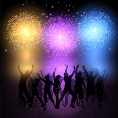 Naklejka na ściany i meble Party crowd on fireworks background