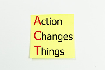 Action Changes Things written on yellow sticky notes. isolated on white