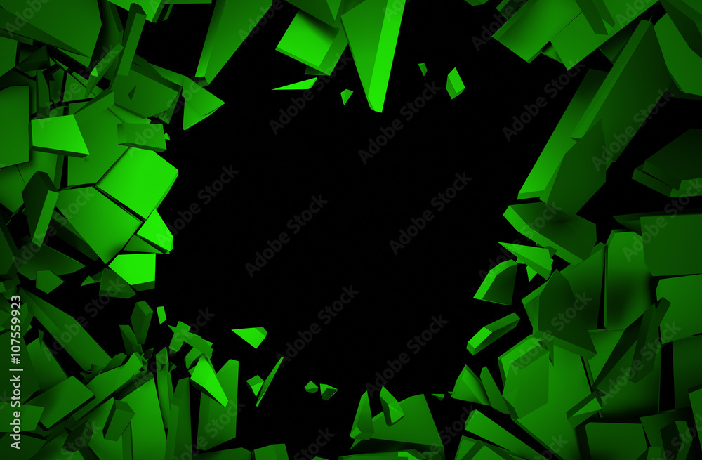 Poster abstract 3d rendering of cracked surface. background with broken shape. wall destruction. explosion 