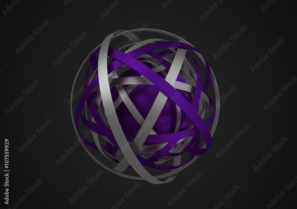 Poster abstract 3d rendering of sphere with rings in empty space. futuristic shape. surreal background.