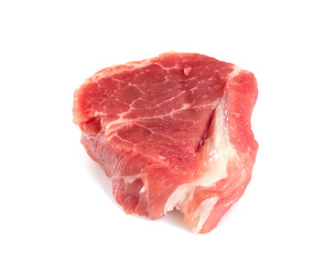 raw pork neck meat cut in pieces isolated on white