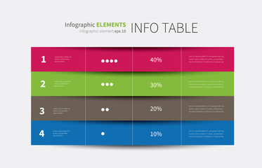 report infographic table options 4 / vector tabular graphic for summary with columns and rows - obrazy, fototapety, plakaty