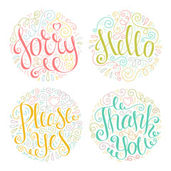 Colored doodle typography quotes.