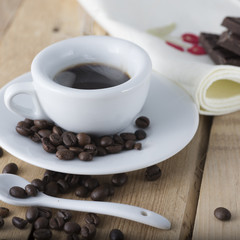 hot espresso coffee in a white cup